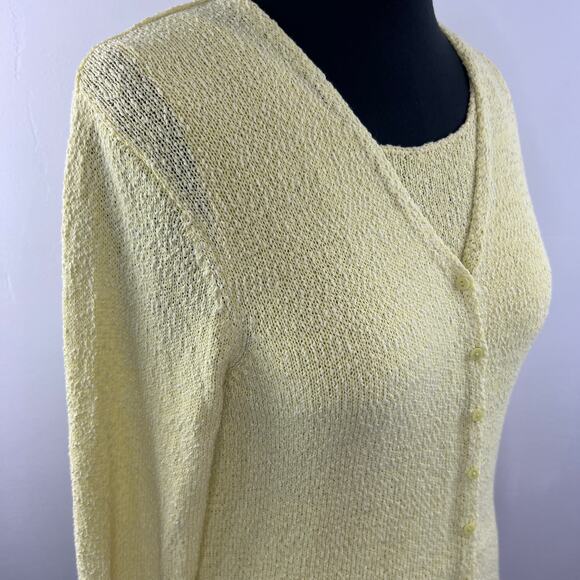 EILEEN FISHER Yellow Cardigan (M) Tank Top (S) Sweater Set VNeck Long Sleeve VTG - Picture 3 of 7